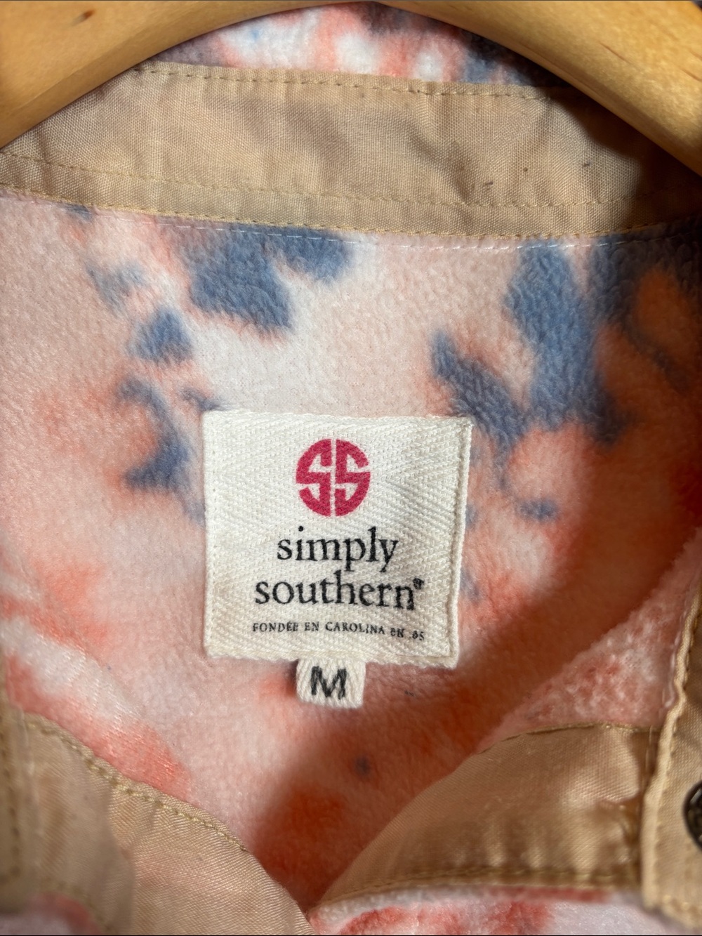 Simply Southern Snap Front Fleece Peach and Gray Tie Dye Shacket Shirt - Medium - Picture 3 of 7